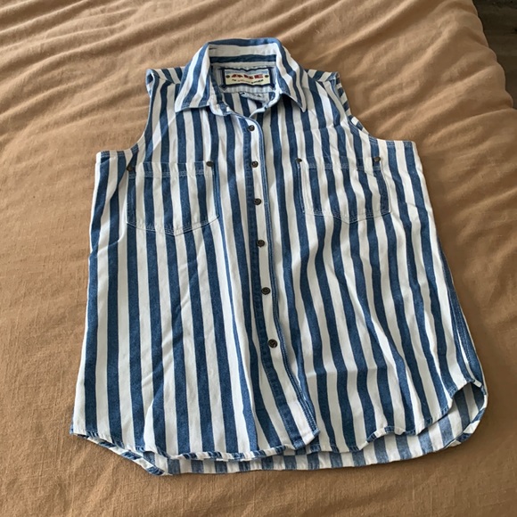 ABE for Honest Jeanswear Striped Vest Button Down Top - Picture 2 of 6